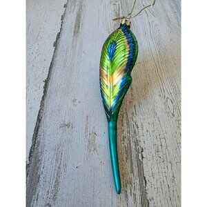 Peacock feather glitter‎ gold blue ornament Xmas tree large